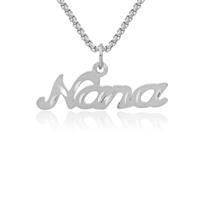 14K Solid White Gold Grandma Necklace Nana Charm Grandmother Pendant