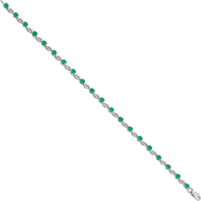 14K Solid White Gold Green Emerald Gemstone Tennis Bracelet