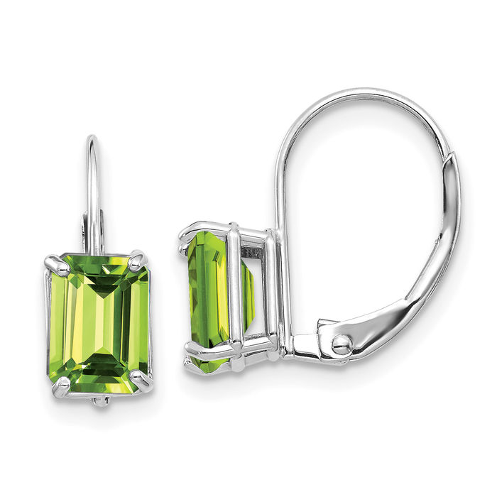 14K Solid White Gold Green Peridot Drop Dangle Earrings Gemstone