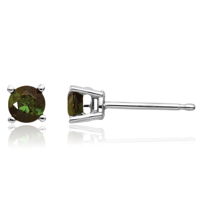 14K Solid White Gold Green Tourmaline Studs Gemstone Solitaire Earrings