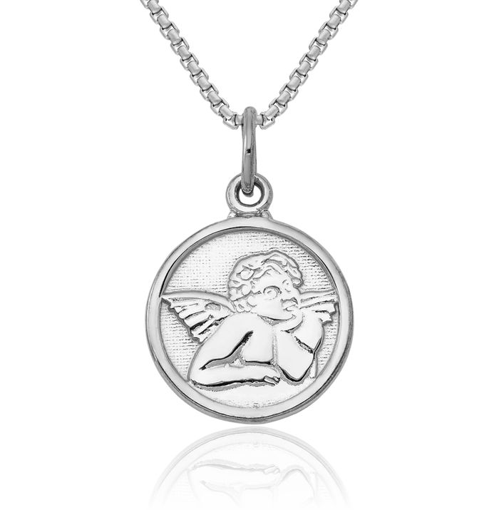 14K Solid White Gold Guardian Angel Wings Necklace Protect Us Cherub Pendant Religious Charm