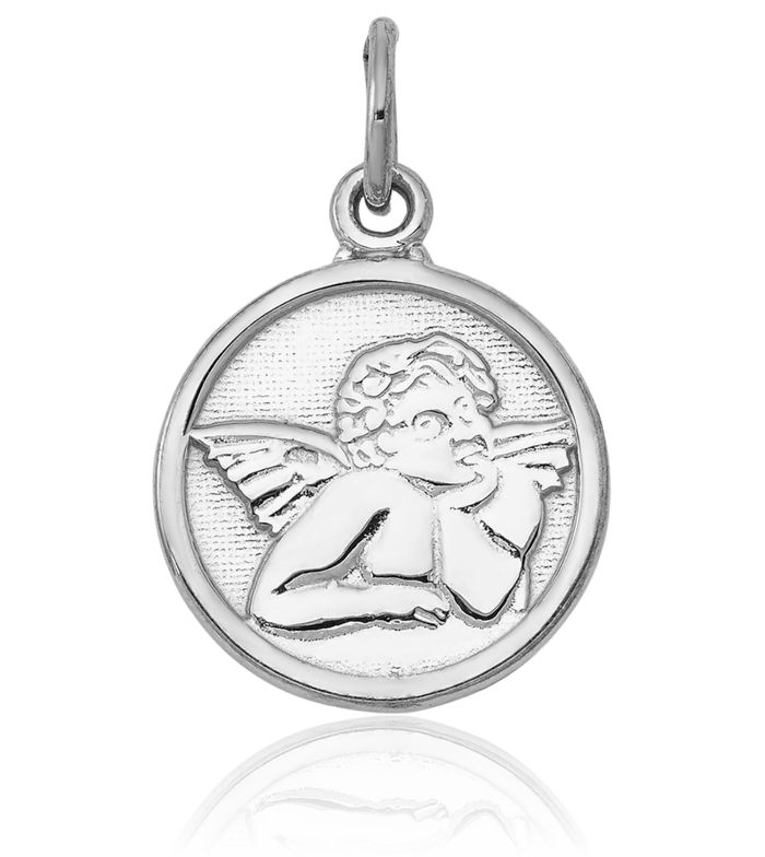 14K Solid White Gold Guardian Angel Wings Necklace Protect Us Cherub Pendant Religious Charm