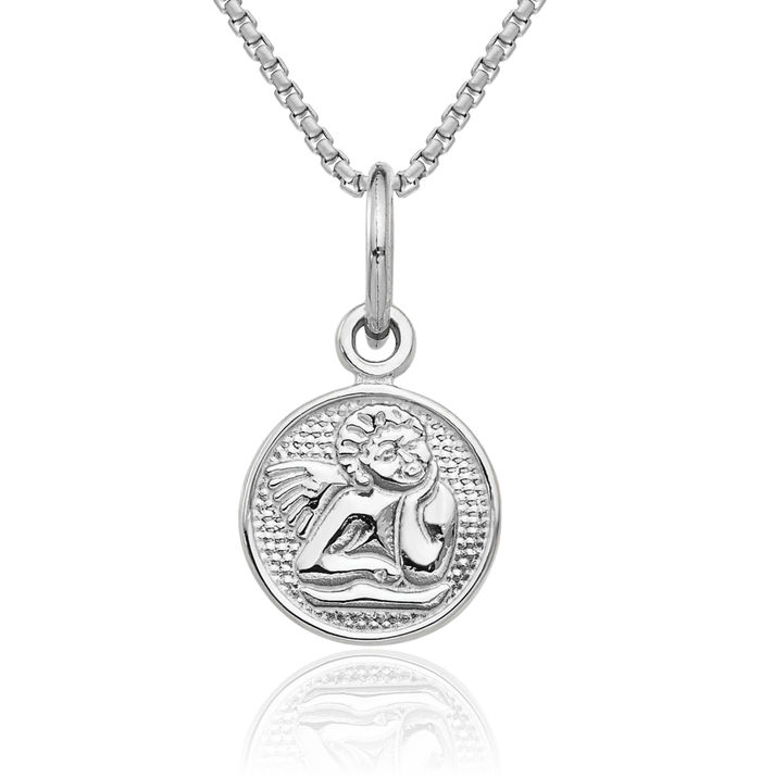 14K Solid White Gold Guardian Angel Wings Necklace Protect Us Cherub Pendant Religious Charm