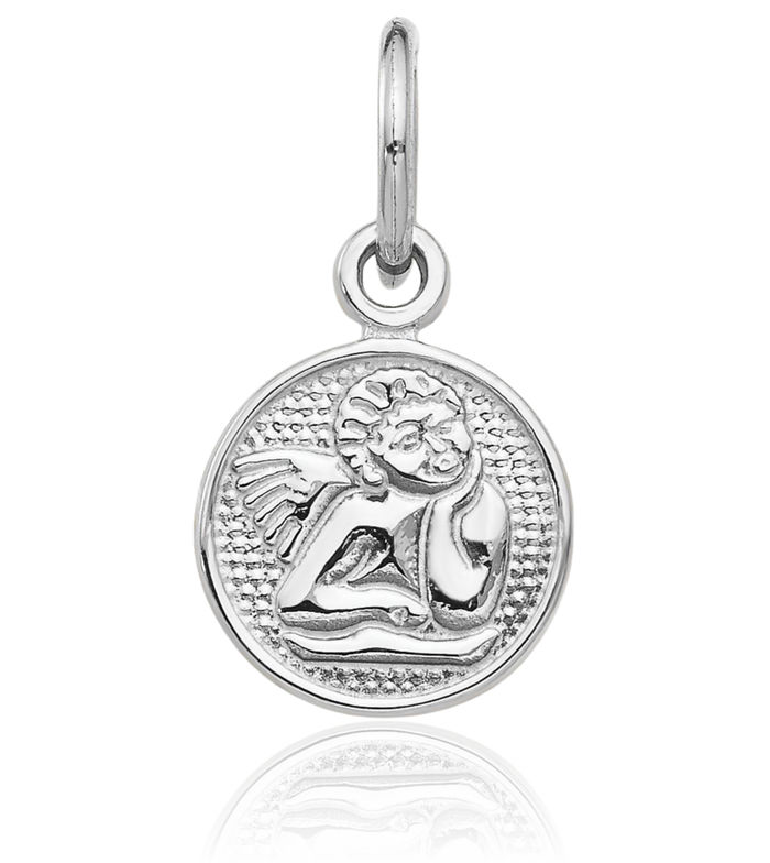 14K Solid White Gold Guardian Angel Wings Necklace Protect Us Cherub Pendant Religious Charm