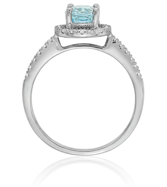 14K Solid White Gold Halo Oval Blue Aquamarine Diamond Engagement Ring