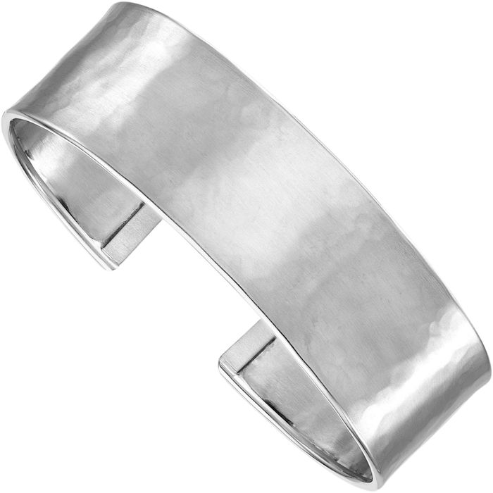 14K Solid White Gold Hammered 19mm Cuff Bracelet