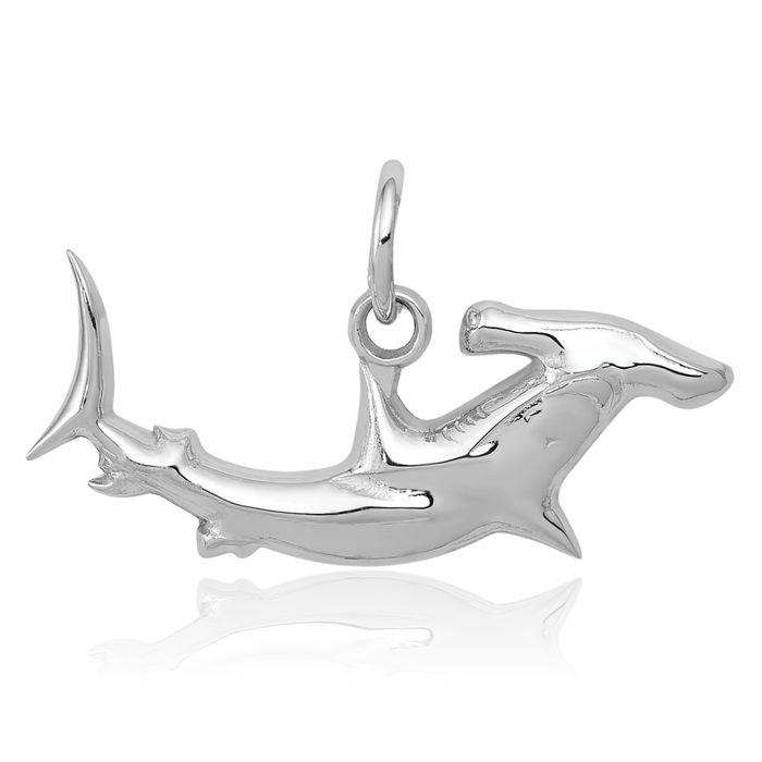 14K Solid White Gold Hammerhead Shark Necklace Chain Pendant Charm