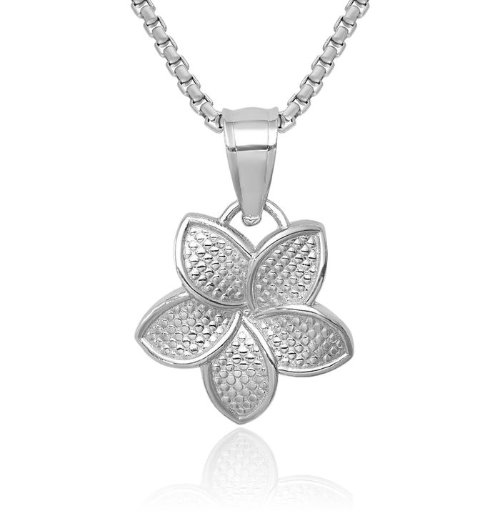 14K Solid White Gold Hawaiian Plumeria Flower Necklace Chain Pendant Charm