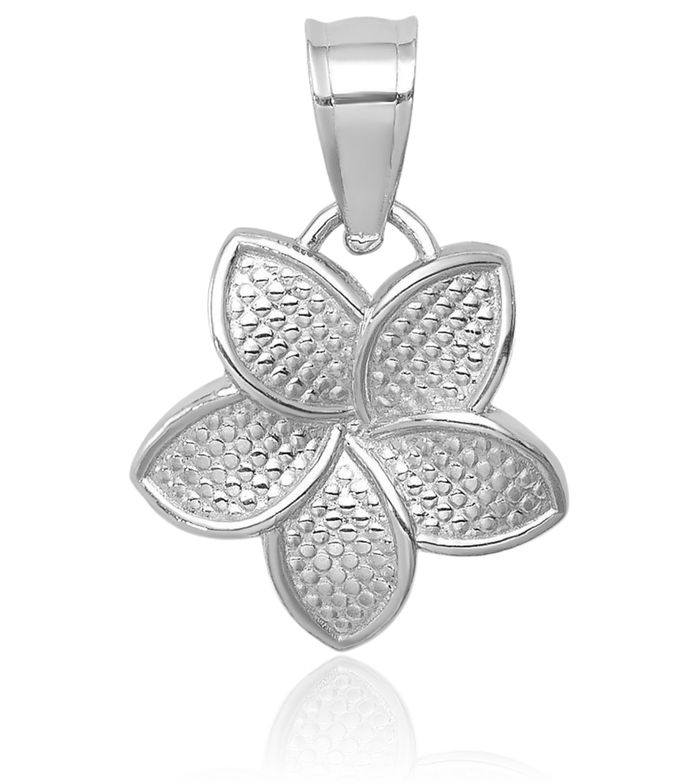 14K Solid White Gold Hawaiian Plumeria Flower Necklace Chain Pendant Charm