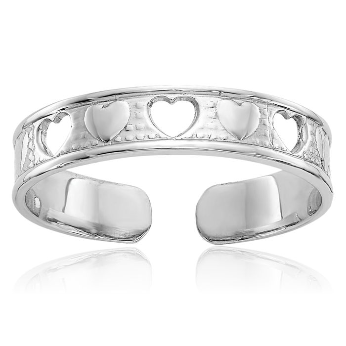 14K Solid White Gold Heart Adjustable Toe Ring Open Midi Band Summer Beach Jewelry