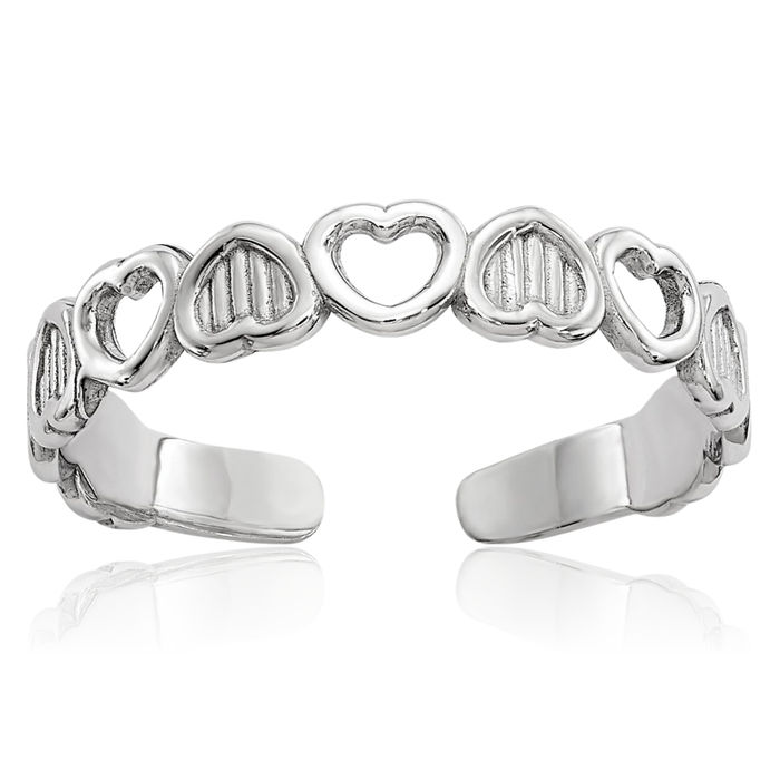 14K Solid White Gold Heart Adjustable Toe Ring Open Midi Band Summer Beach Jewelry