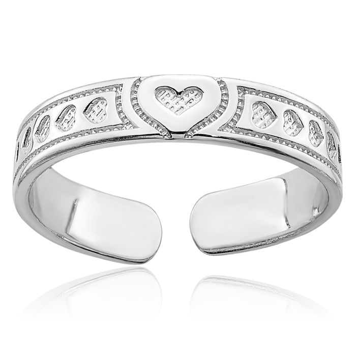 14K Solid White Gold Heart Adjustable Toe Ring Open Midi Band Summer Beach Jewelry