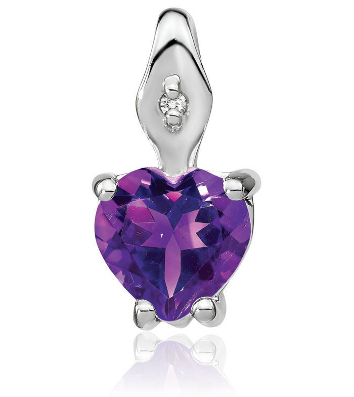 14K Solid White Gold Heart Purple Amethyst Diamond Necklace Charm Gemstone Pendant