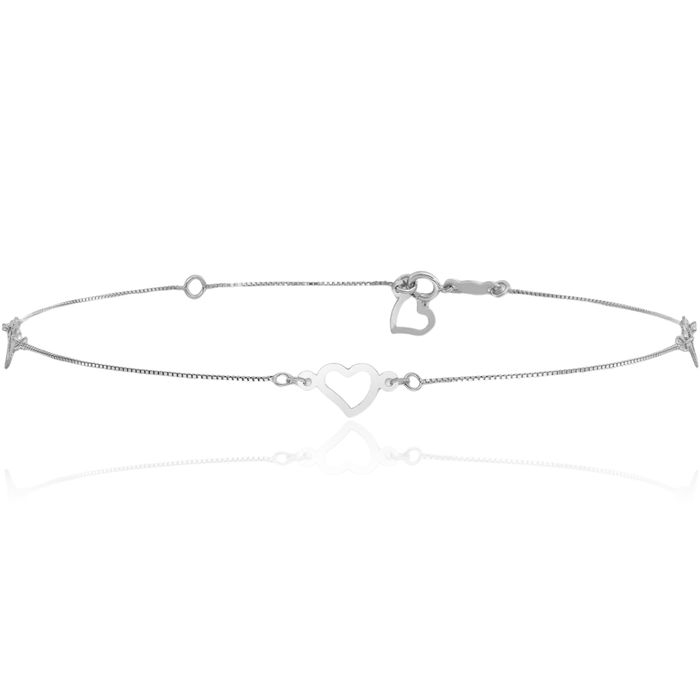 14K Solid White Gold Heart Anklet Summer Beach Foot Ankle Bracelet