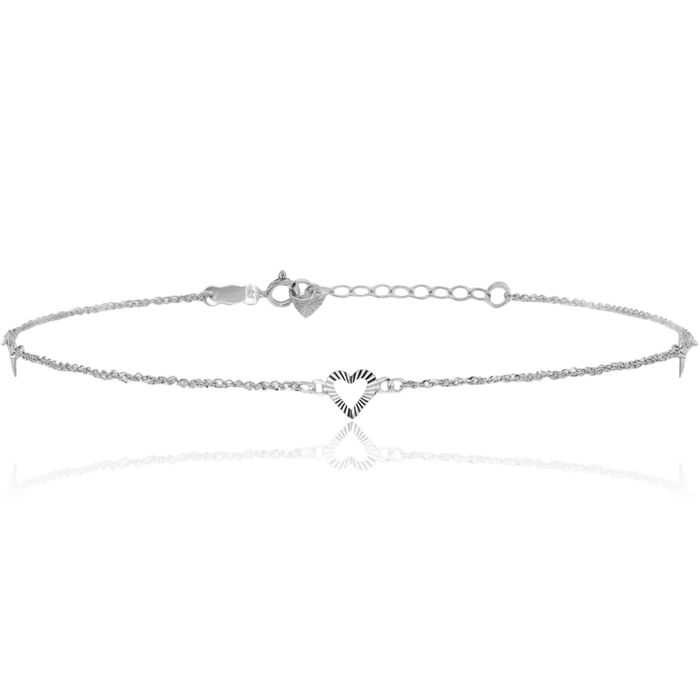 14K Solid White Gold Heart Anklet Summer Beach Foot Ankle Bracelet