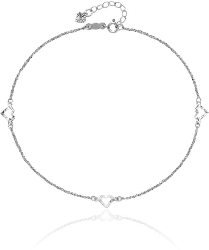 14K Solid White Gold Heart Anklet Summer Beach Foot Ankle Bracelet