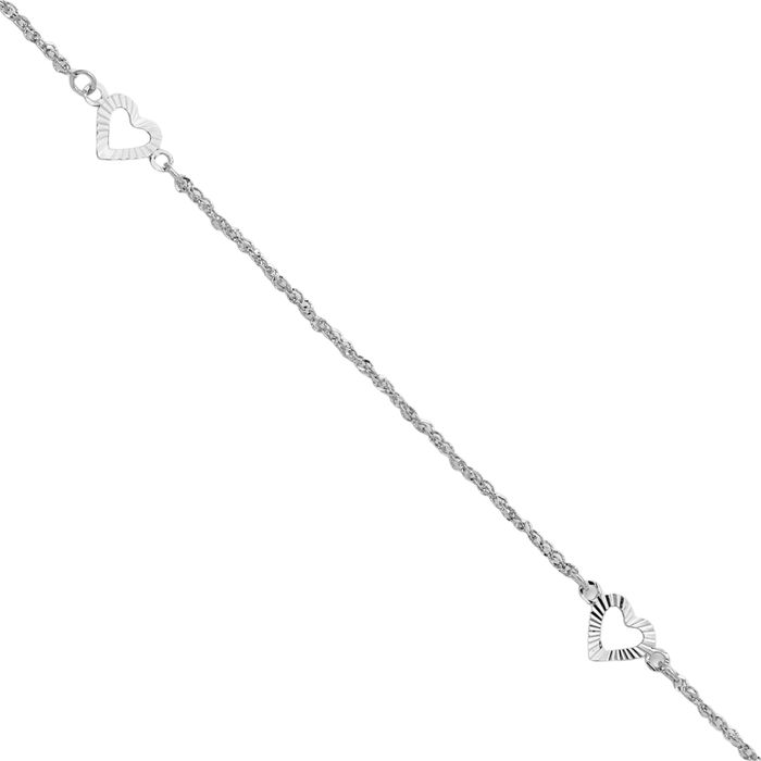 14K Solid White Gold Heart Anklet Summer Beach Foot Ankle Bracelet