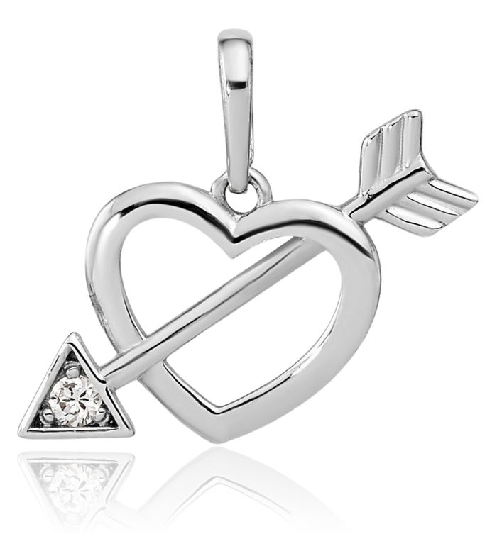 14K Solid White Gold Heart Arrow Cubic Zirconia CZ Necklace Chain Pendant Charm