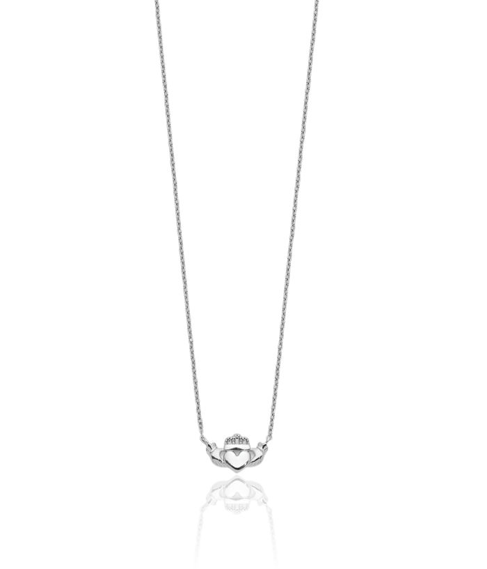 14K Solid White Gold Heart Irish Claddagh Celtic Chain Necklace Jewelry