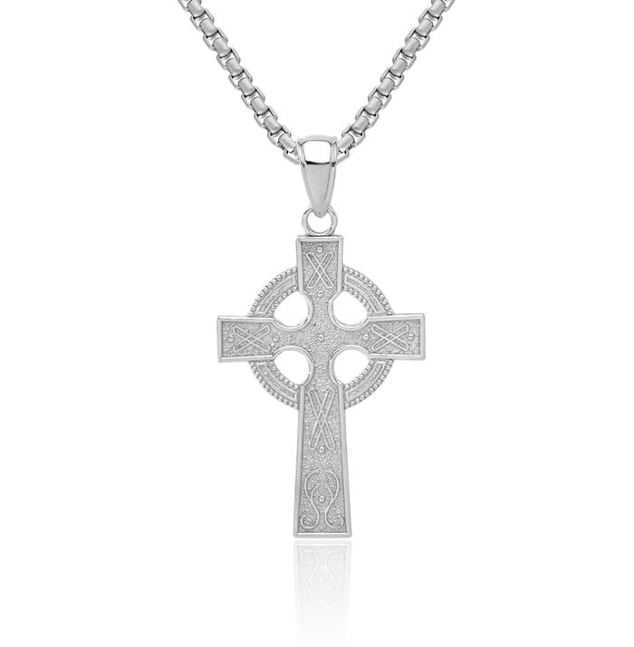 14K Solid White Gold Heart Irish Claddagh Celtic Iona Holy Cross Necklace Religious Chain Pendant Jesus Christ Charm Jewelry