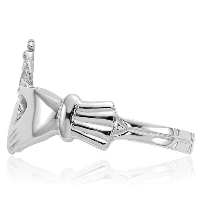 14K Solid White Gold Heart Irish Claddagh Celtic Ring Chunky Dome Statement Band Jewelry