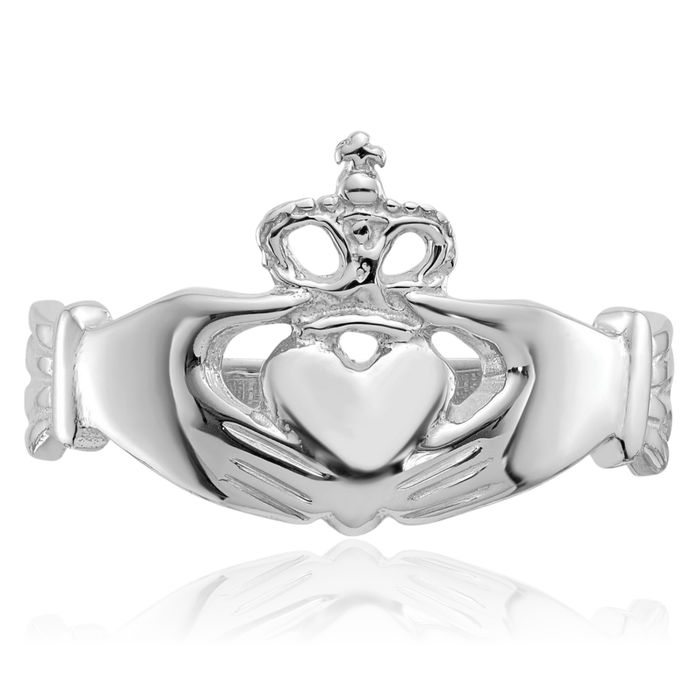 14K Solid White Gold Heart Irish Claddagh Celtic Ring Chunky Dome Statement Band Jewelry