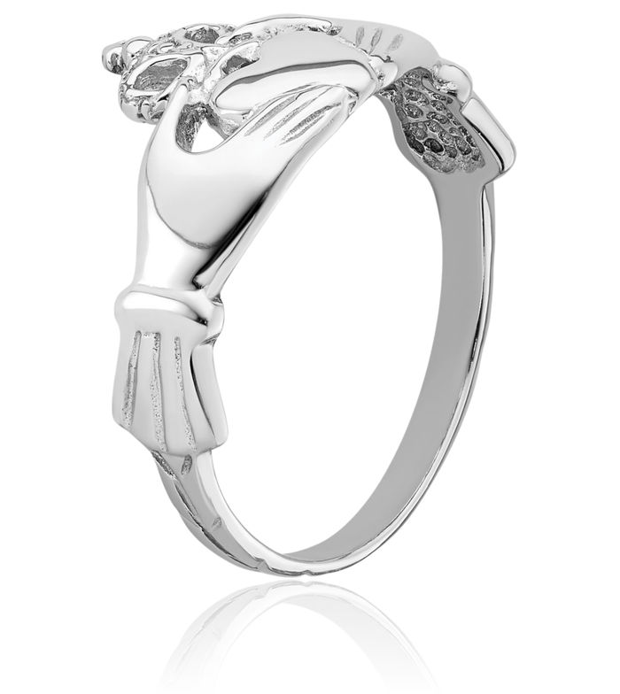 14K Solid White Gold Heart Irish Claddagh Celtic Ring Chunky Dome Statement Band Jewelry