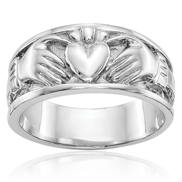 14K Solid White Gold Heart Irish Claddagh Celtic Ring Jewelry