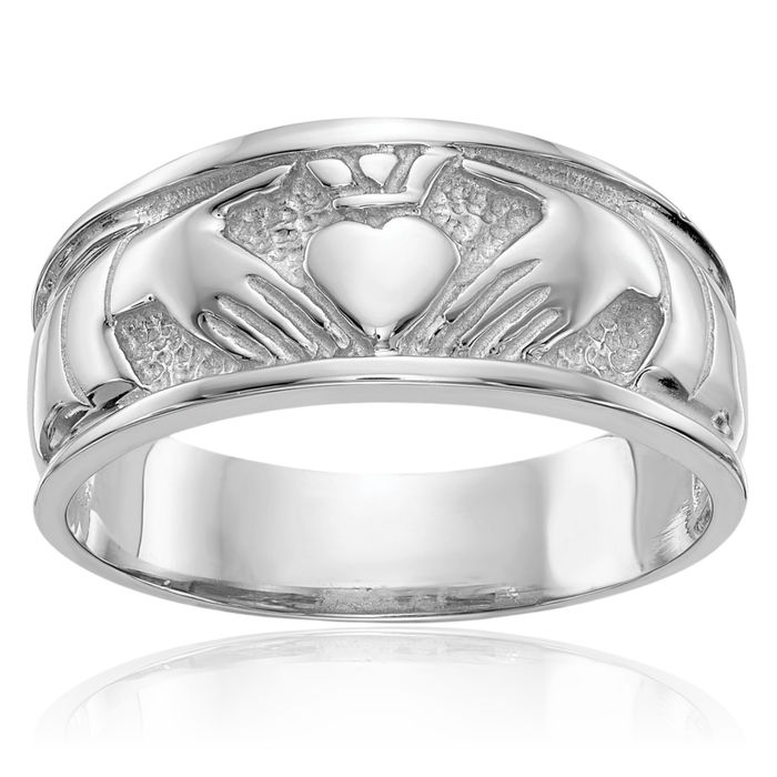 14K Solid White Gold Heart Irish Claddagh Celtic Ring Jewelry