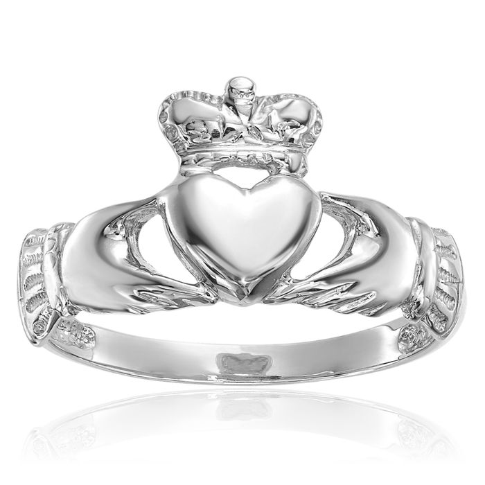 14K Solid White Gold Heart Irish Claddagh Celtic Ring Jewelry