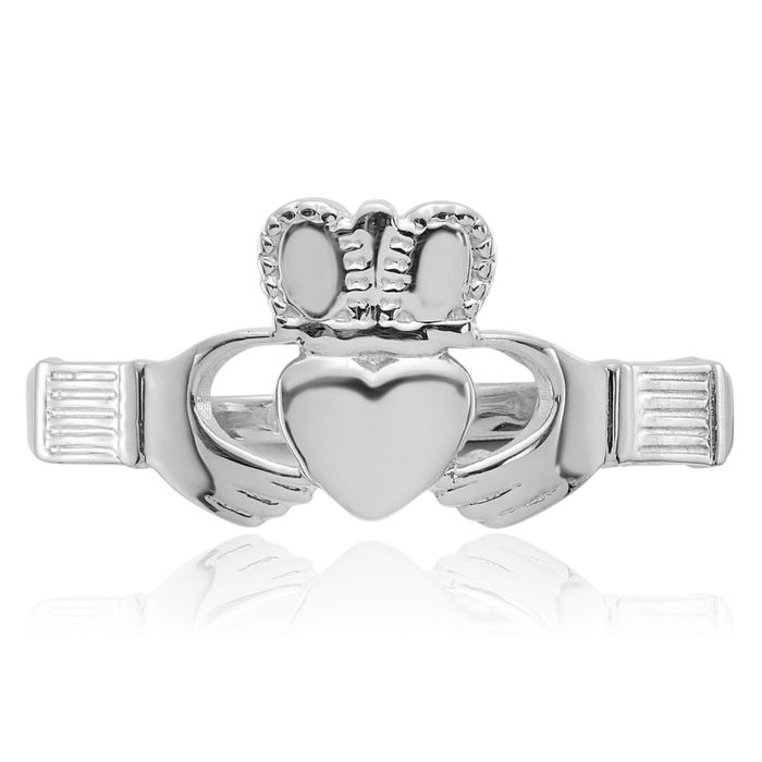 14K Solid White Gold Heart Irish Claddagh Celtic Ring Jewelry