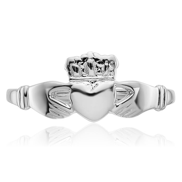 14K Solid White Gold Heart Irish Claddagh Celtic Ring Jewelry