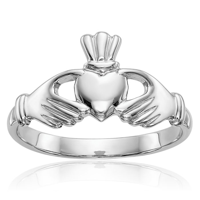 14K Solid White Gold Heart Irish Claddagh Celtic Ring Jewelry