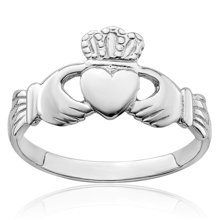 14K Solid White Gold Heart Irish Claddagh Celtic Ring Jewelry