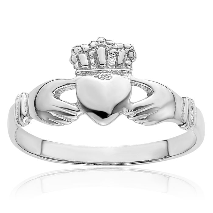 14K Solid White Gold Heart Irish Claddagh Celtic Ring Jewelry