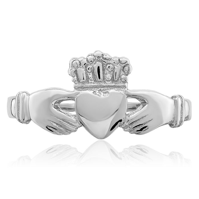 14K Solid White Gold Heart Irish Claddagh Celtic Ring Jewelry