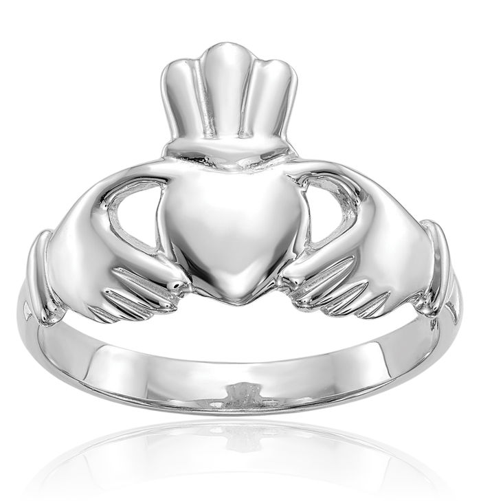 14K Solid White Gold Heart Irish Claddagh Celtic Ring Jewelry