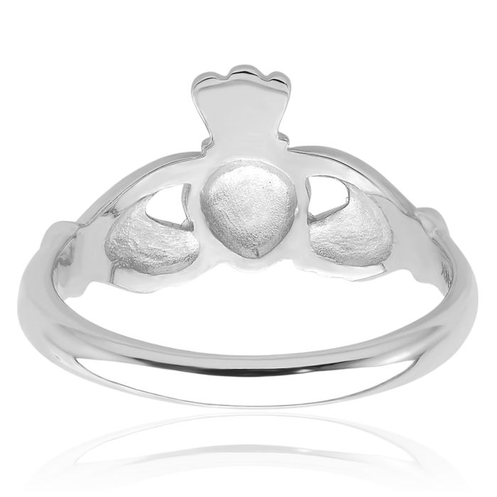 14K Solid White Gold Heart Irish Claddagh Celtic Ring Jewelry