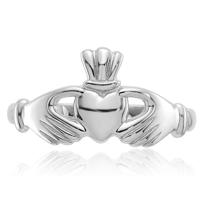 14K Solid White Gold Heart Irish Claddagh Celtic Ring Jewelry