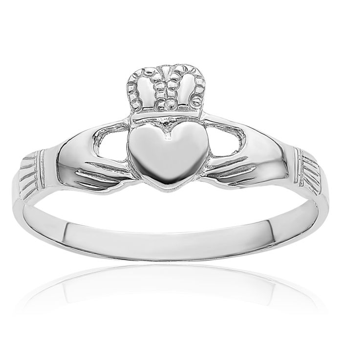 14K Solid White Gold Heart Irish Claddagh Celtic Ring Jewelry