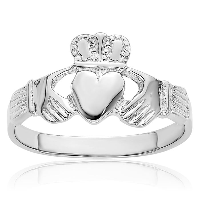 14K Solid White Gold Heart Irish Claddagh Celtic Ring Jewelry