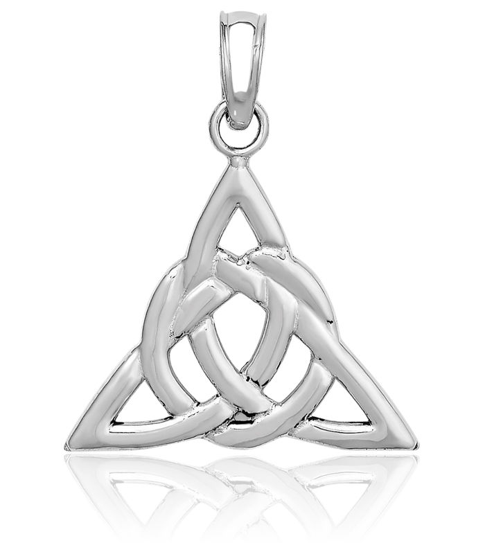 14K Solid White Gold Heart Irish Claddagh Celtic Trinity Love Knot Necklace Pendant Triquetra Charm Jewelry