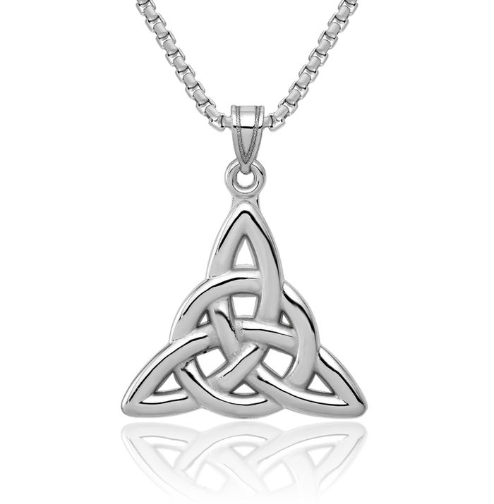 14K Solid White Gold Heart Irish Claddagh Celtic Trinity Love Knot Necklace Pendant Triquetra Charm Jewelry