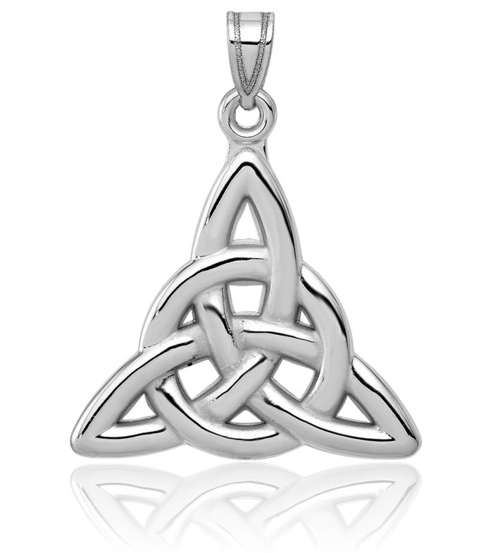14K Solid White Gold Heart Irish Claddagh Celtic Trinity Love Knot Necklace Pendant Triquetra Charm Jewelry