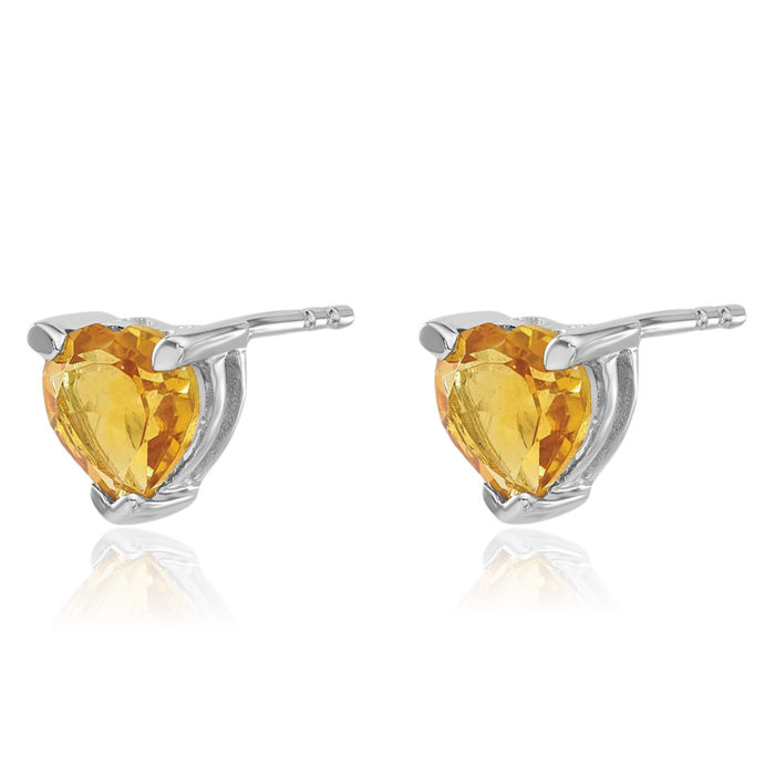 14K Solid White Gold Heart Yellow Orange Citrine Studs Gemstone Earrings November Birthstone Jewelry