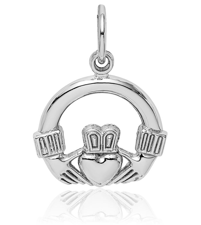 14K Solid White Gold Heart Irish Claddagh Necklace Celtic Charm Pendant Jewelry