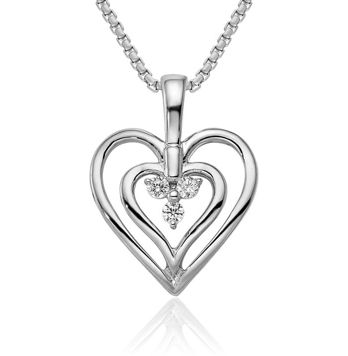 14K Solid White Gold Heart Diamond Necklace Chain Pendant Charm