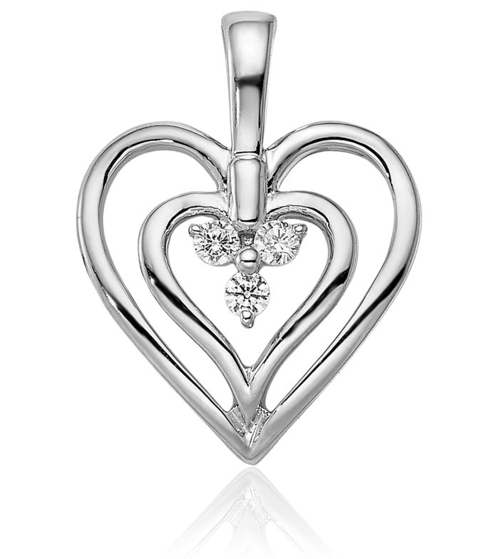 14K Solid White Gold Heart Diamond Necklace Chain Pendant Charm