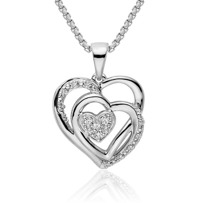 14K Solid White Gold Heart Diamond Necklace Chain Pendant Charm