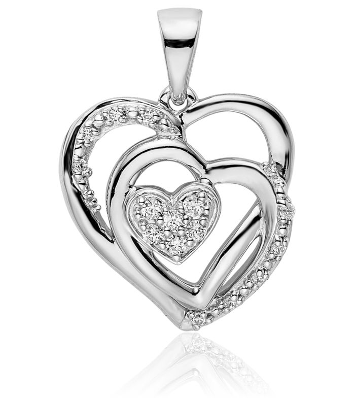 14K Solid White Gold Heart Diamond Necklace Chain Pendant Charm